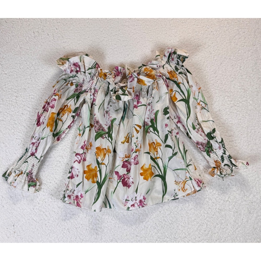 Christy Lynn Floral Off The Shoulder Smocked Cotton Blouse M